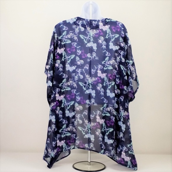 K Accessories Kimono Top Purple Green Butterfly Print Womens One Size Fits Most - Picture 3 of 8